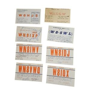 Lot of 8 Vintage 1950s Ohio, Michigan, USA Ham Amateur Radio QSL Cards Postcards